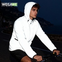 WOSAWE New Men / Women Full Reflective Cycling Jacket Night Shiny Zipper Windbreaker Jackets Hooded Outdoor Run Casual Coats