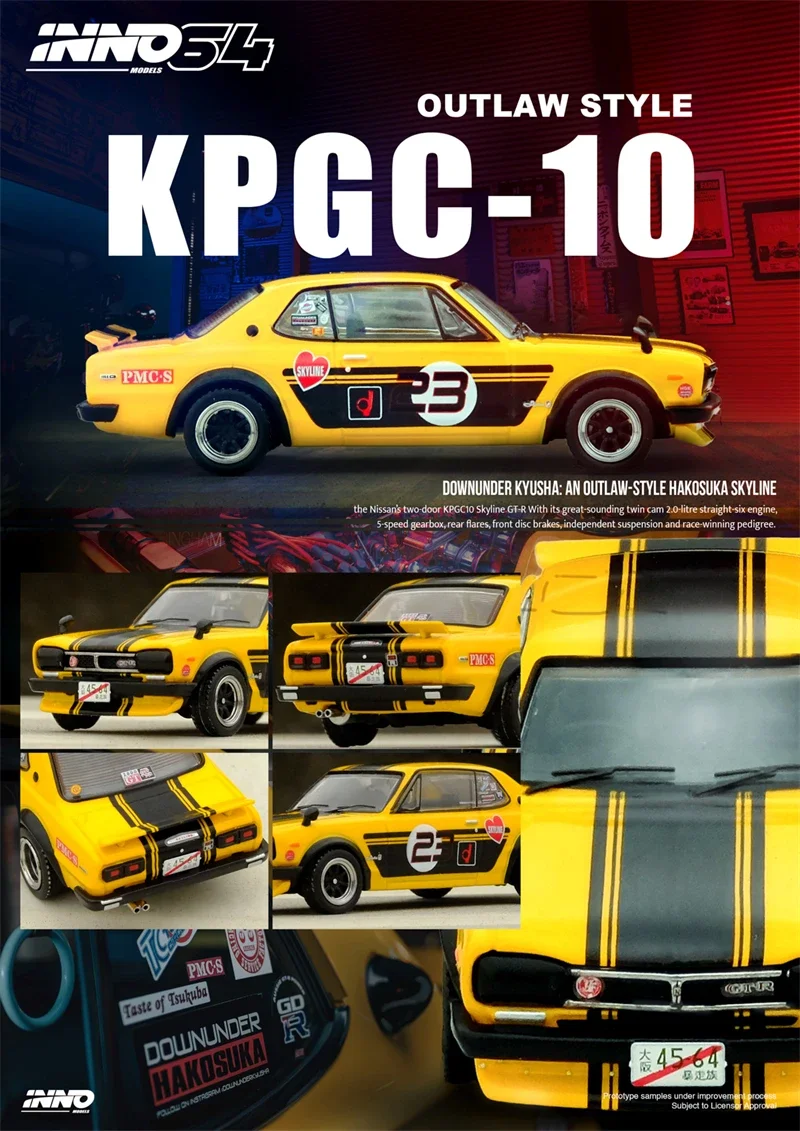 

INNO 1:64 SKYLINE 2000 GT-R (KPGC10) # 23, литая под давлением модель автомобиля OUTLAW-STYLE