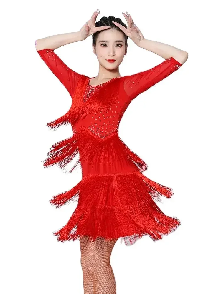 Latin dance dress performance dress for women 2023 new rumba competition dress adult group performance dress tassel dress