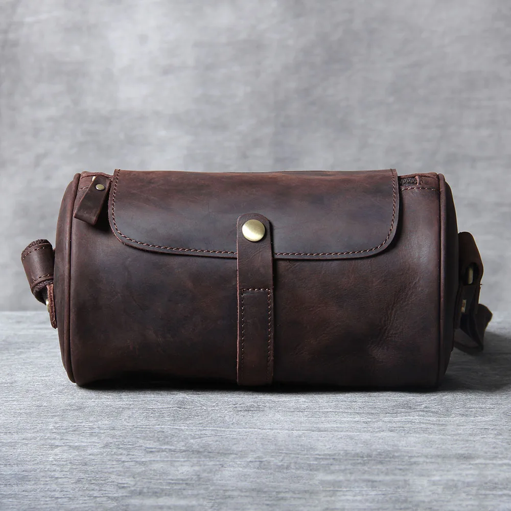 S.WORKER Echtleder Herren Umhängetasche, Bucket Bag, Vollnarbig, Trendige Casual Crossbody-Tasche, Mini-Umhängetasche für Handy & Schlüssel – Detail 7