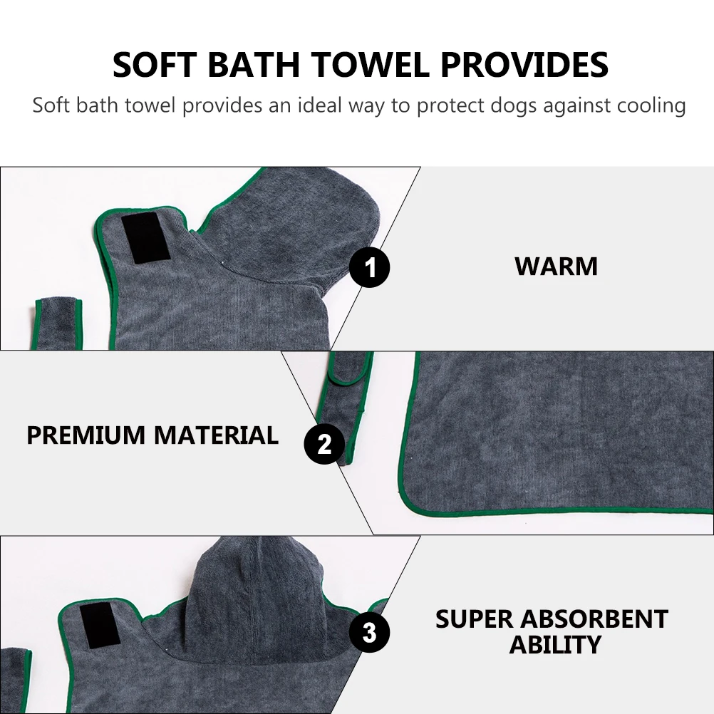 

Bathrobe Super Absorbent Dog Bath Towel Grey Fiber Wearable Pet Cat Towel Dry Easily Warm Cozy Winter Pet Supply