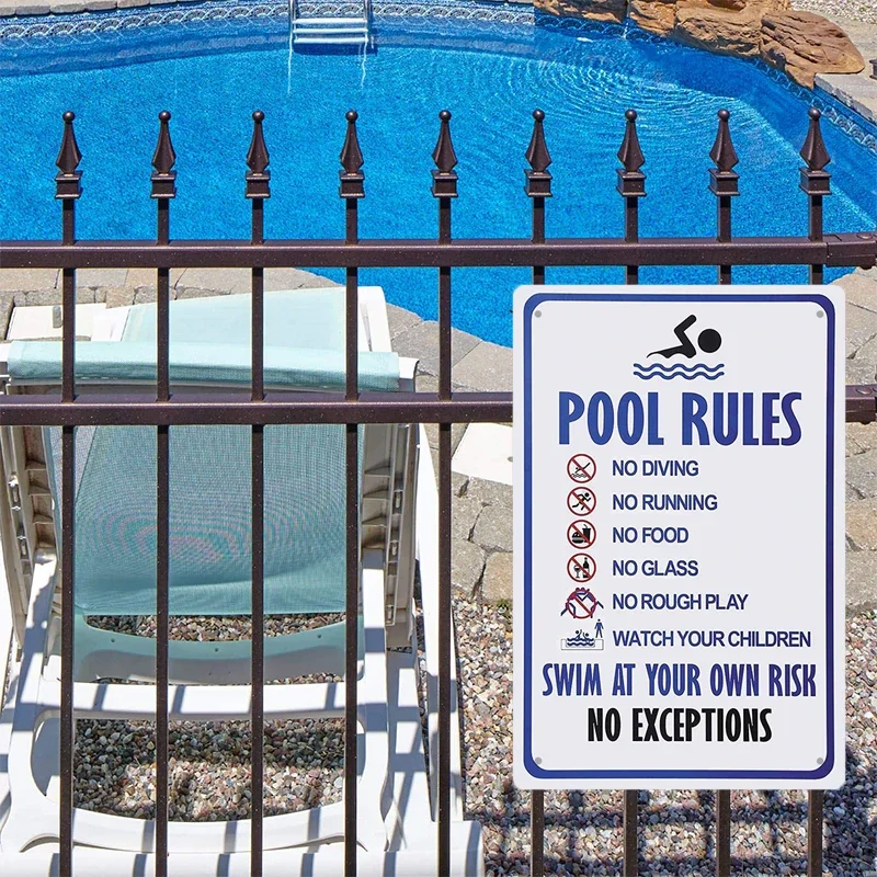 Tin Sign Pool Funny Rules Vintage Plaque Welcome Warning No Swimming Instruction Metal Sign For Home Pool Store Club Wall Decor