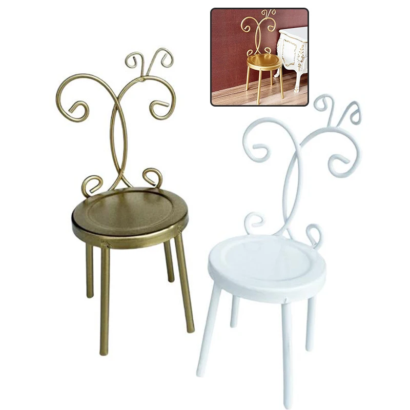 1:12 Dollhouse Miniature Doll Accessories Iron Back Chair Furniture Home Model Decor Toy Doll House Accessories