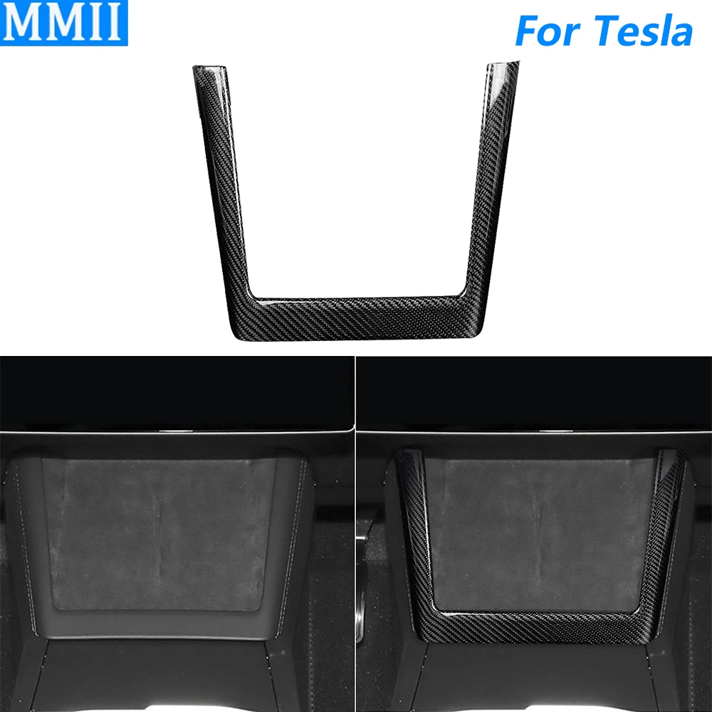 

For Tesla Model 3 Highland For Model Y Juniper Real Carbon Fiber Wireless Charging Frame Trim Cover Car Accessories Modification