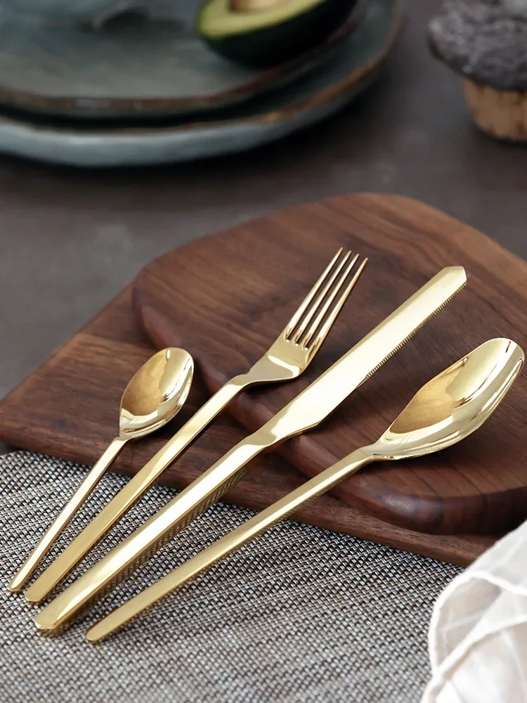 24PCS ins simple dessert knife, fork and spoon, Lyon Arthur golden Nordic style home life knife and fork set dessert tableware