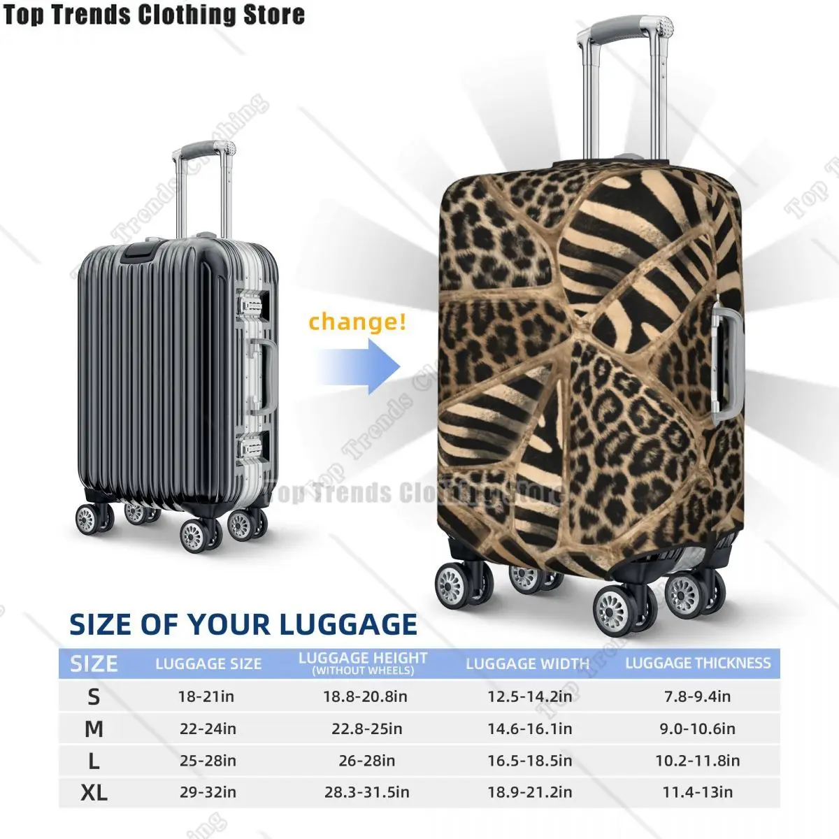 Leopard And Zebra Ethnic Tribal Geometric Ornaments Travel Luggage Cover Elastic Animal Leather Texture Suitcase Cover