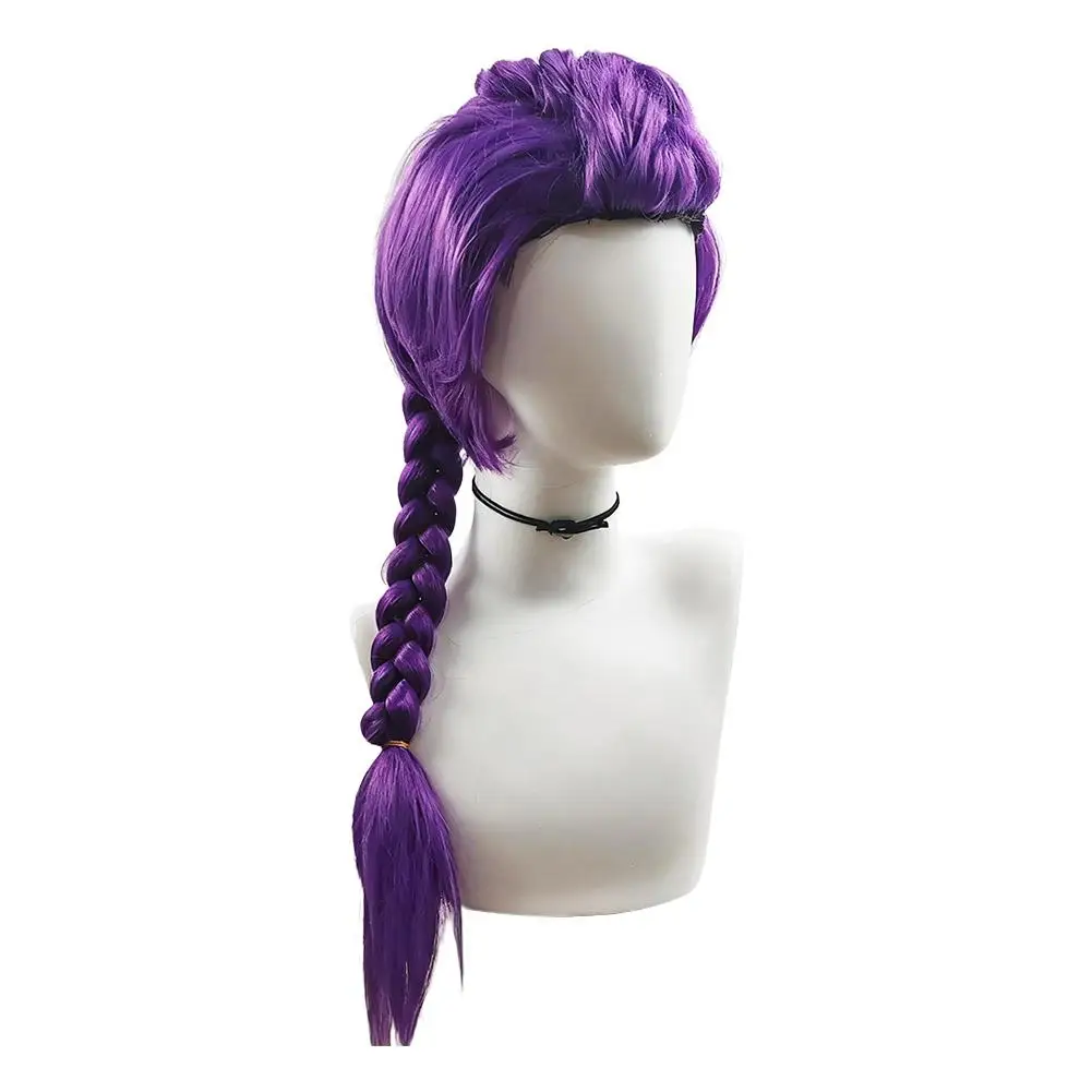 33,5-inch Paarse Lange Vlecht Met Zijpaardenstaart Geïntegreerde Tijger Mond Klem Kinderpruik Halloween Kostuum Partij Anime Cosplay