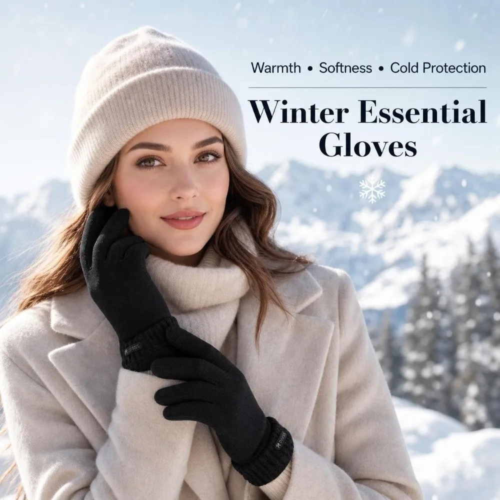 1pair Simple Full Finger Touch Screen Gloves Warm Lining Suede Leather Winter Gloves Windproof Solid Color Driving Gloves Women