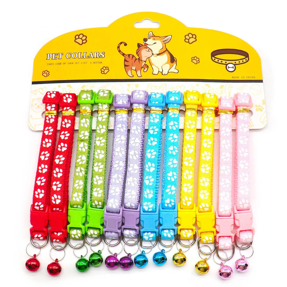 12PCS Wholesale With Bell Collars Delicate Safety Casual Nylon Dog Collar Neck Strap Fashion Adjustable Bell Pet Cat Dog Collars