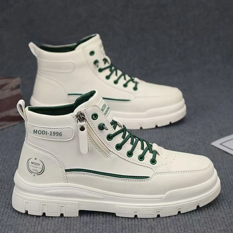 

Men's Winter High-Top Casual Boots Thick Bottom Heightening Leather Surface Work Boots Spring Autumn Desert Boots