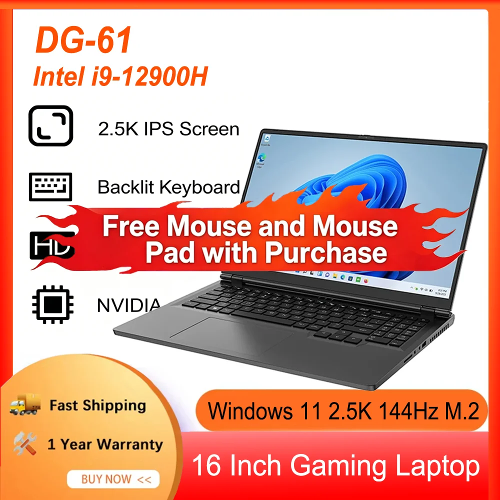 DG-61 Gaming Laptop Intel i9-12900H NVIDIA RTX 3060 6G computer Windows 11 2.5K 144Hz M.2 Backlit Keyboard 2560x1600 Laptops