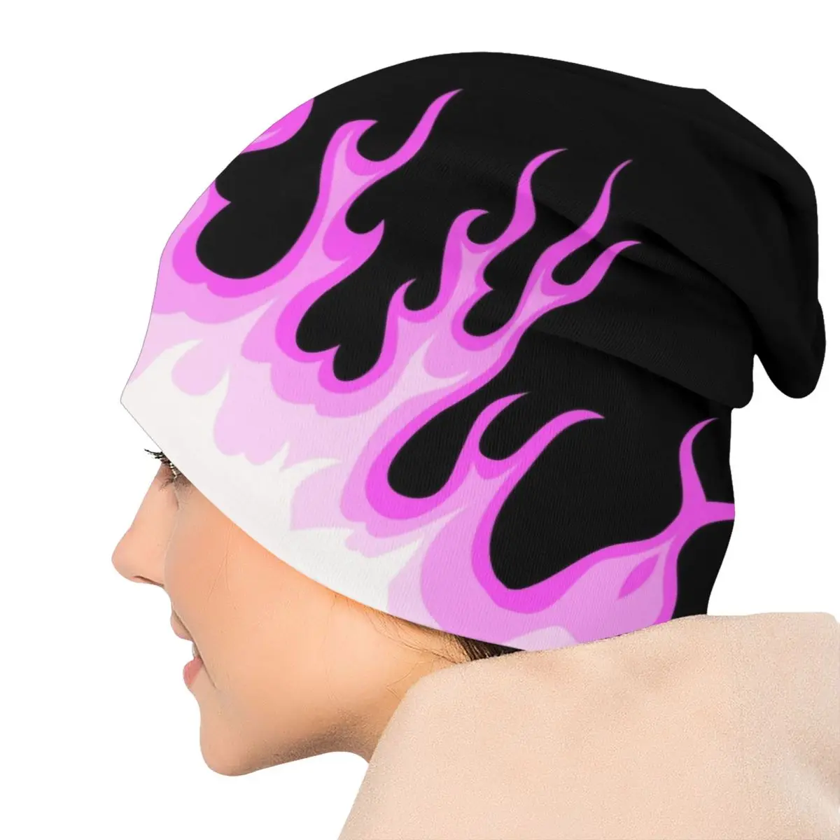 Pink Hot Fire Racing Flames Skullies Beanies Caps Unisex Winter Warm Knitting Hat Street Adult Bonnet Hats Outdoor Ski Cap