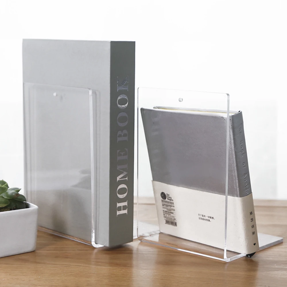 1Pc  Clear Acrylic Plasic Bookends Office Home Stationery School Shelf,