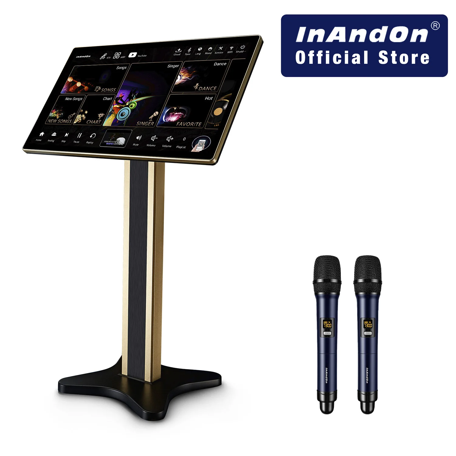 

InAndOn KV-HT215 Karaoke Machine 4in1 KTV System 21.5" Touch Screen 2 Wireless Mics YouTube Cloud Library Bluetooth WiFi