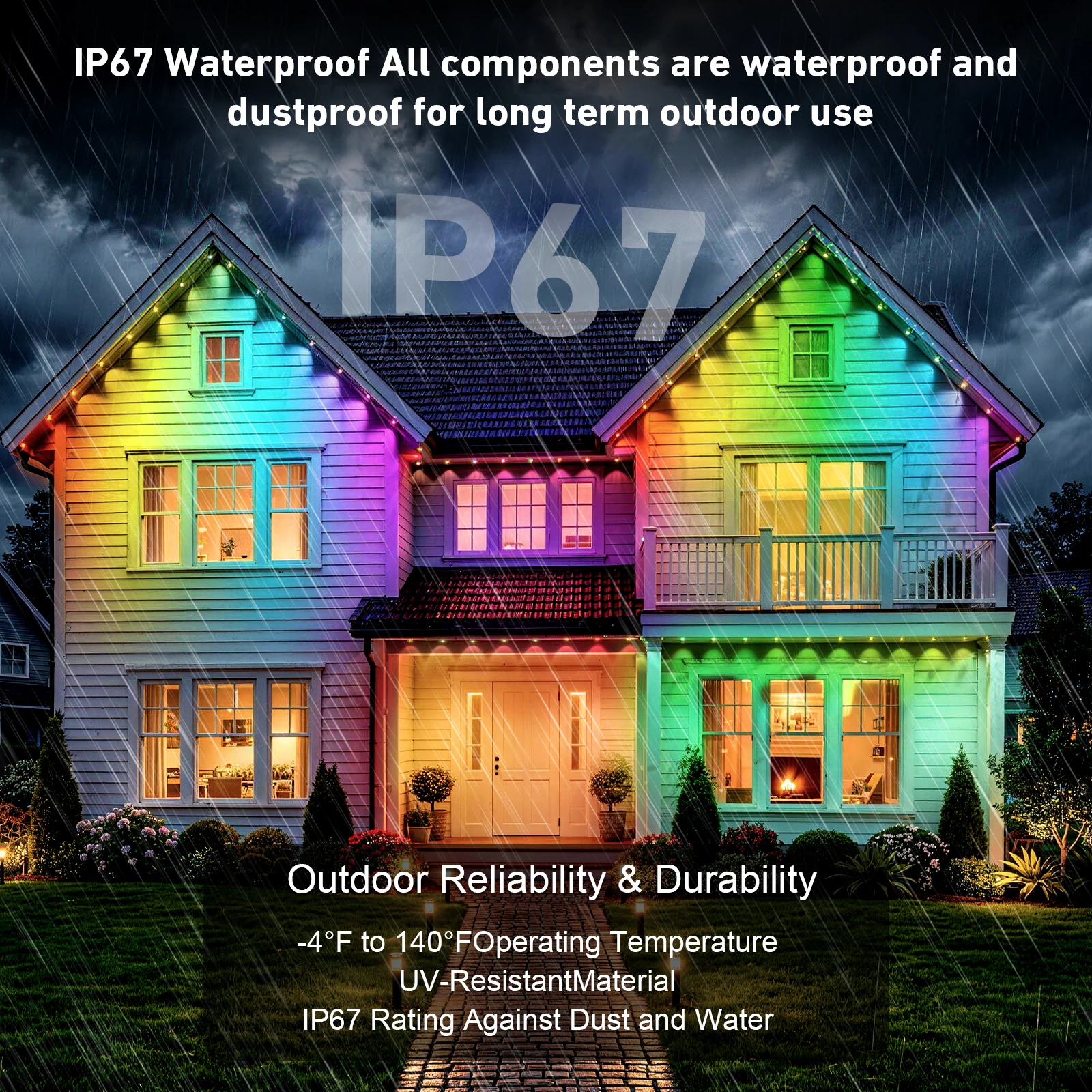 Permanent Outdoor Lights 150ft RGBIC Waterproof Smart LED Eaves Lights with App/Remote Control, Music Sync & DIY Scenes, Perfect for Christmas, Halloween, Parties & Daily Decor, Ideal for House Roof