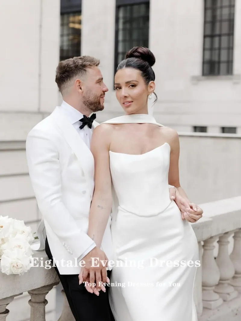 Eightale árabe vestidos de casamento personalizado colher branco marfim sem costas sereia muçulmano vestido de noiva robe de mariée