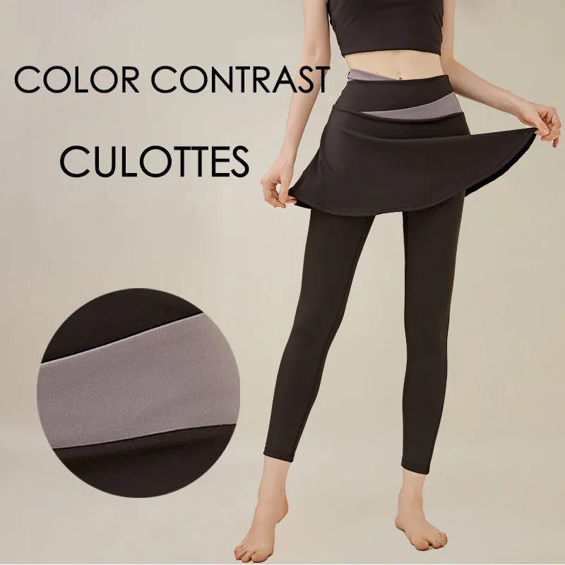 Color Block Quick Drying Sports Skorts, Yoga Running Legging With Skirts, Women's Activewear