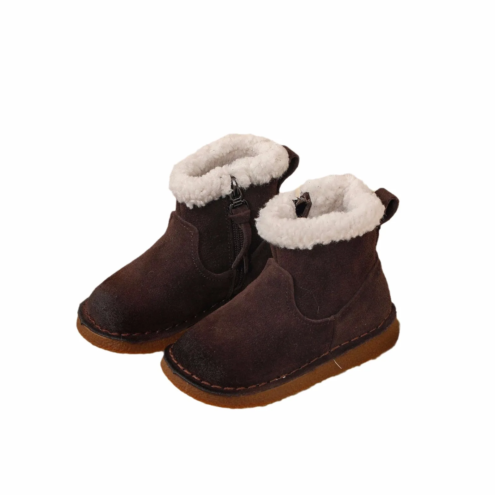 Winter Children Genuine Leather Boots Baby Warm Comfortable Short Boots With Lamb Wool Girls High-top Winter Snow Boots