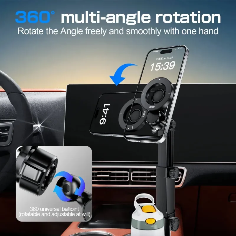 2-in-1 Magnetischer Auto-Getränkehalter & Handyhalterung – Verstellbarer langer Arm, universelle Passform für Handys & Getränke – Detail 4