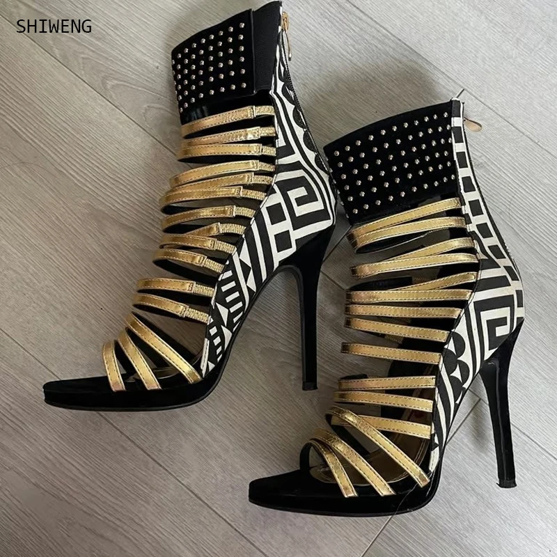 

Летние женские сандалии 2026 с вырезами и стразами до колена, сандалии на высоком каблуке с открытым носком, летние сетчатые гладиаторские сандалии