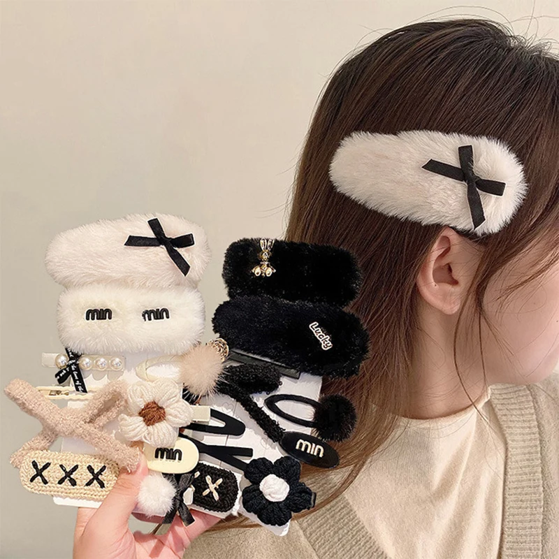 New 10pcs Women\'s Side Barrettes Headwear Winter Plush Suit Tiara Hair Accessories For Girls Hair Clips