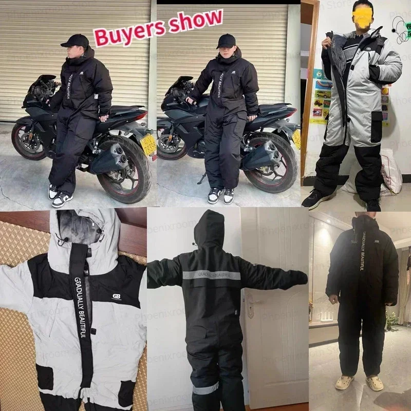 Electric Motorcycle Riding Jacket Winter Kart Racing Suit Motorcycle Warm and Velvet Thickened Split Legs Riding Suit