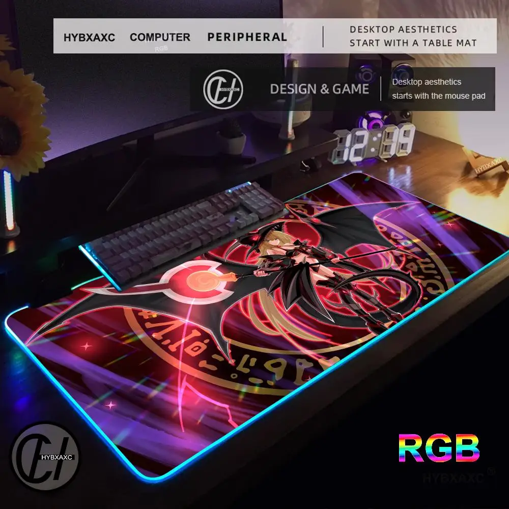 Yu Gi Oh Dark Magician Girl RGB Mouse Pad Large Gamer Deskmat Non-slip LED Mat Office Carpet Computer Accessories Mausepad Mats