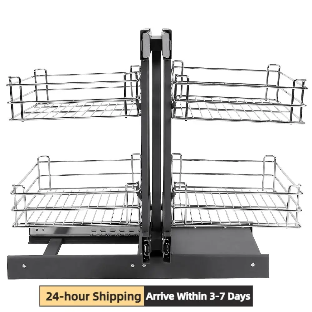 

Двухуровневая корзина для посуды с открытыми левым и правым боками, совместимая, длина 24,8 дюйма, высота 18,5 дюймов, ширина 13 дюймов, 4 полки, для кухни или ванной комнаты