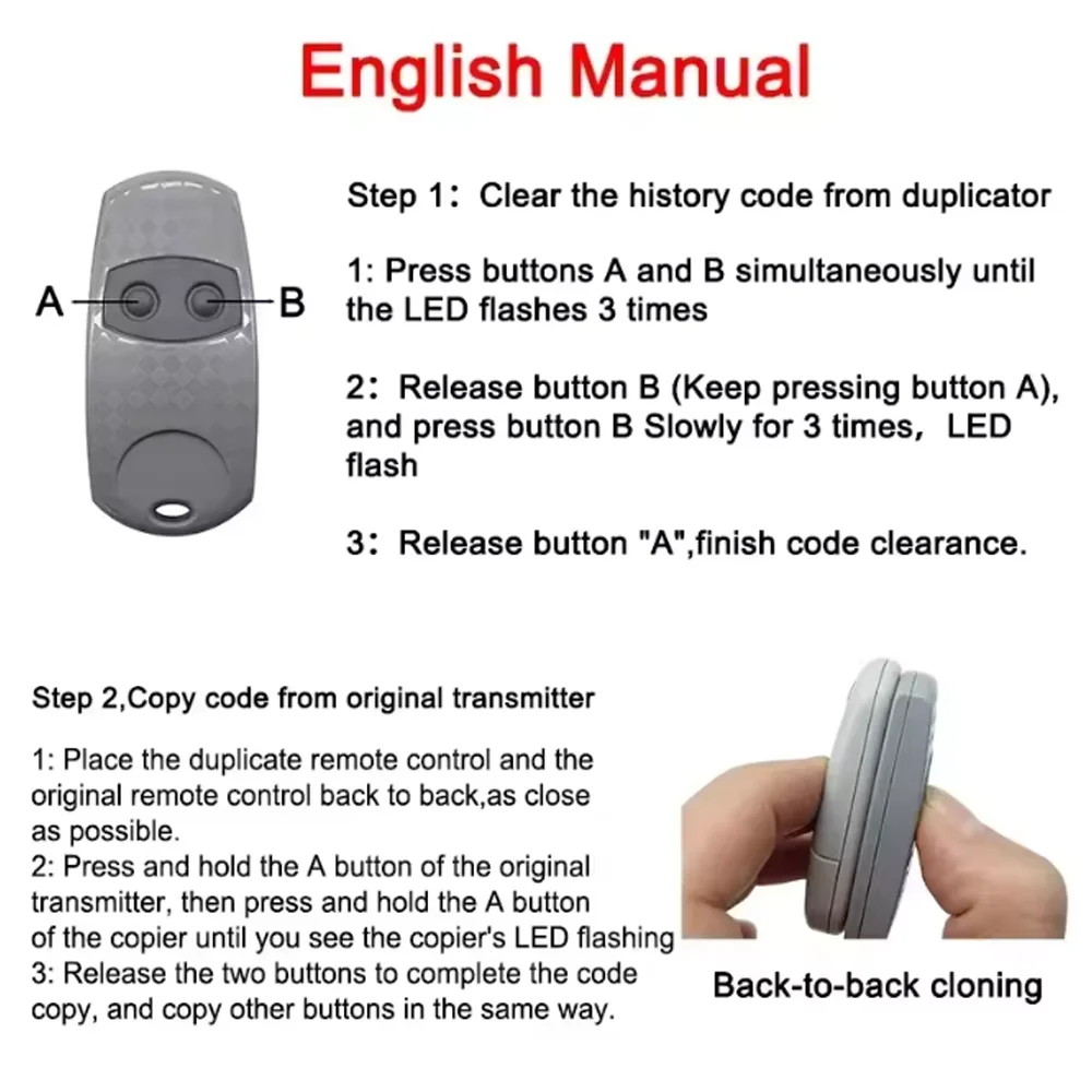CAME 433MHz Garage Door Remote Control Duplicator Code Grabber Clone Gate Key Fob Command Hand Transmitter 433.92MHz
