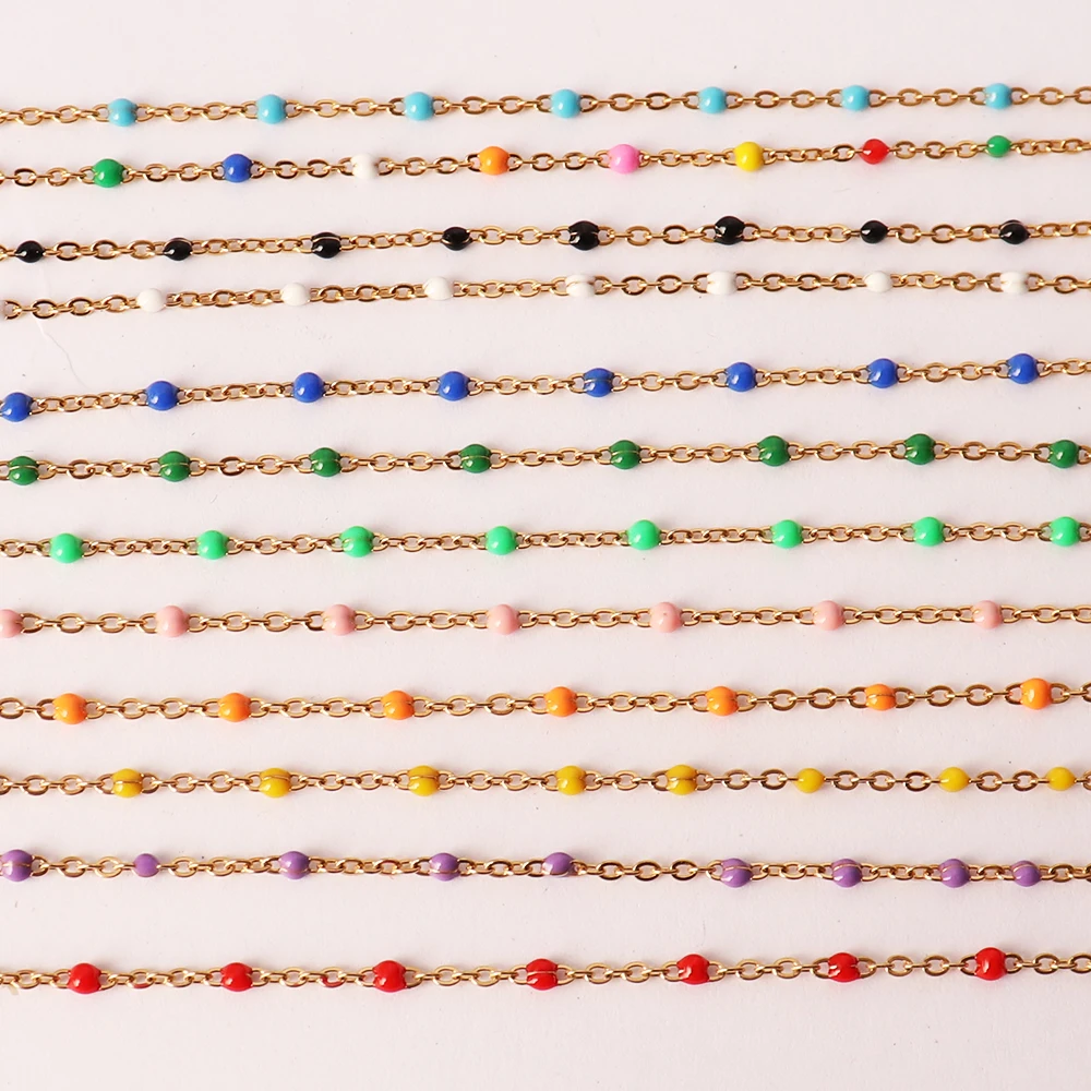 1 Meters Stainless Steel Beads Chain Bohemian Colorful Bead Resin Chain Enamel Chain For Making DIY Jewelry Necklace Accessories