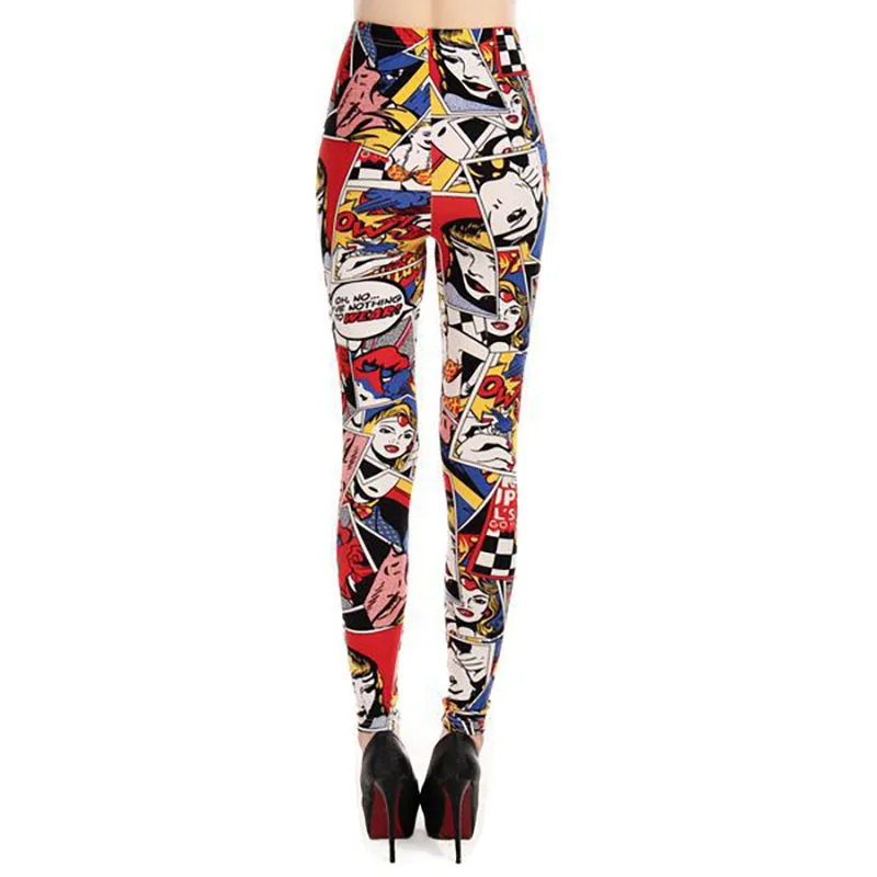 LJCUIYAO High Waisted Leggings Workout Cartoon Printed Leggings Stretch Punk Rock Disco Pants Evening Clubwear Trousers