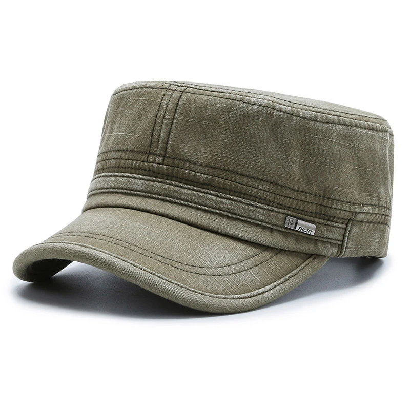 Tampão militar Mens Retro Cap Algodão Lavado Cap Flat Cap Chapéu Neutro Temperamento Elegante Simplicidade Velho Cap Vintage Universal