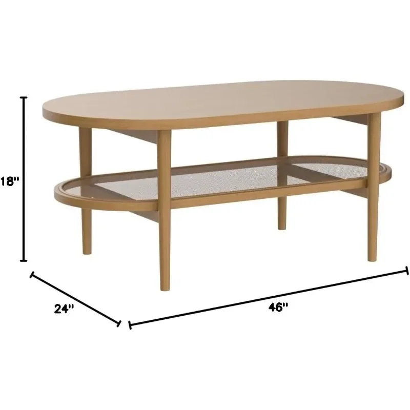 Mesa de centro con estante de almacenamiento, madera clara/ratán, Nathan James