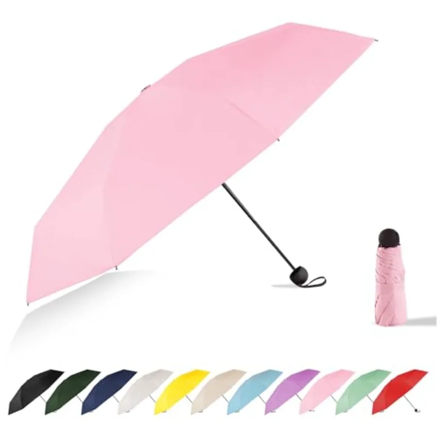 

Mini Travel Umbrella Compact Small Size, UV Protection for Sun and Rain, Lightweight Folding, Wind Resistant, Small Backpack Pu