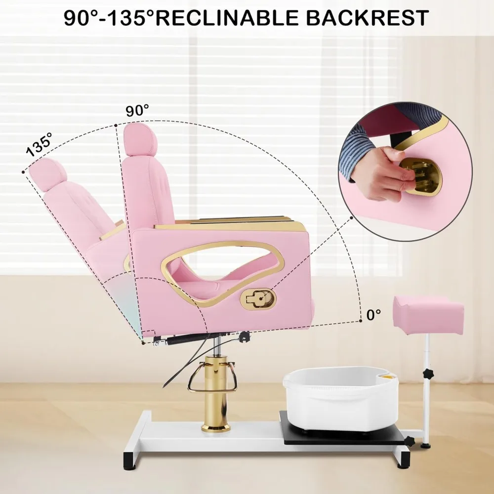 Pink Spa Pedicure Chair No Plumbing for Nail Tech, Rolling Pedicure Stool, 360 ° Rotation Portable Pedicure Station Unit Beauty