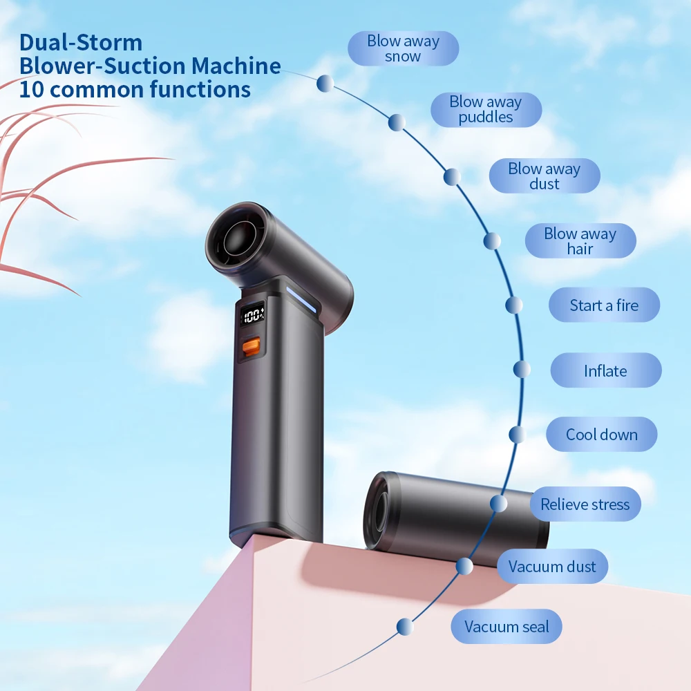 600000 RPM Turbo jet fan 100 Gear Speed Wind USB Rechargeable High Speed Cooling Fan Digital Power & Speed Display Portable Hand