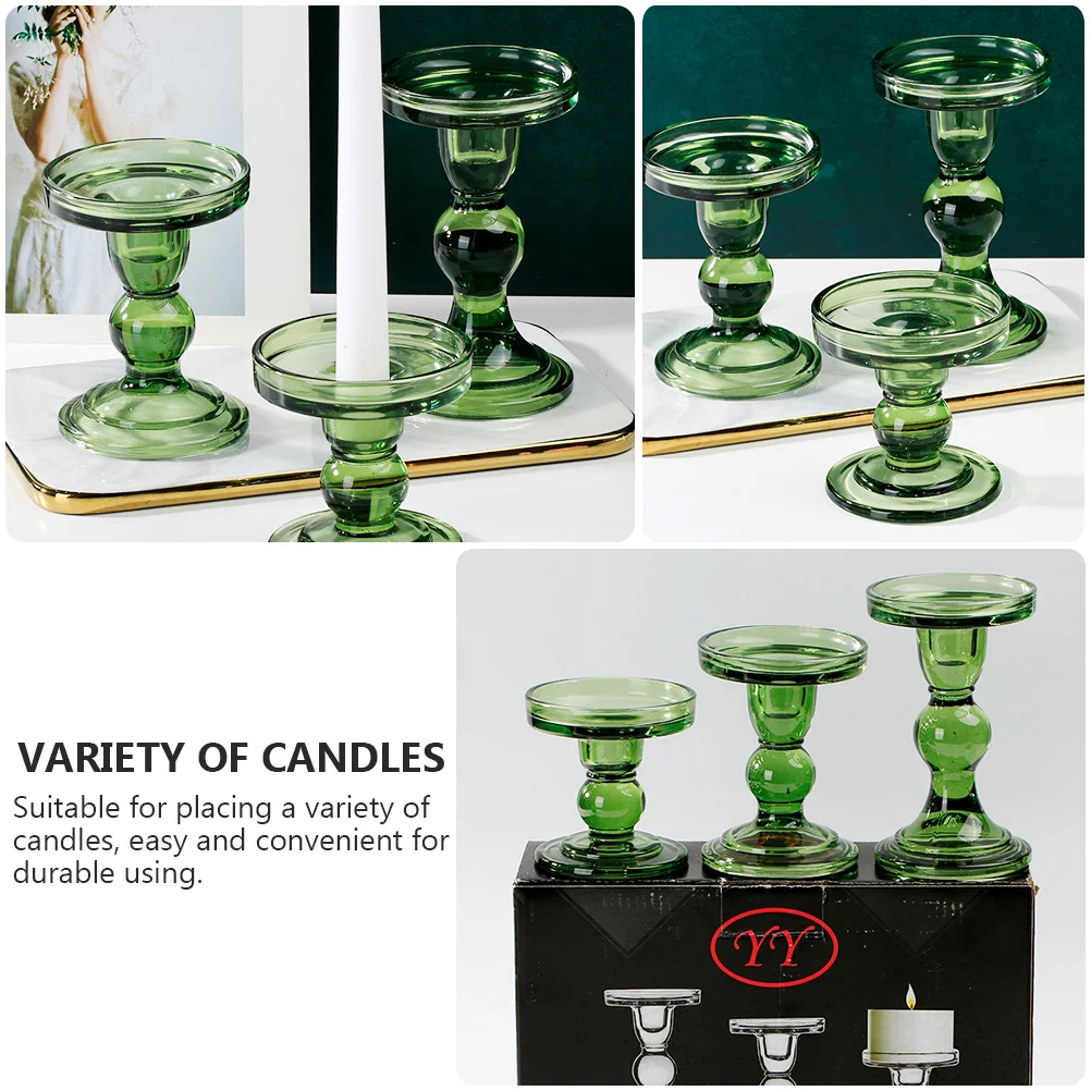

Retro Dark Green Glass Holder Spiral Pattern Decorative Stand Pillar Candlestick Desktop Decoration