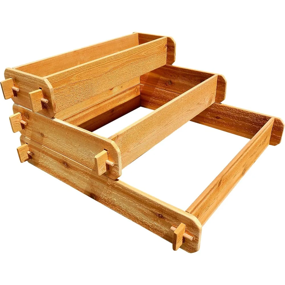 3 Tier Raised Garden Bed Kit Elevated Planter Box 3ft x 3ft Western Red Cedar Wood with Mortise and Tenon Joinery