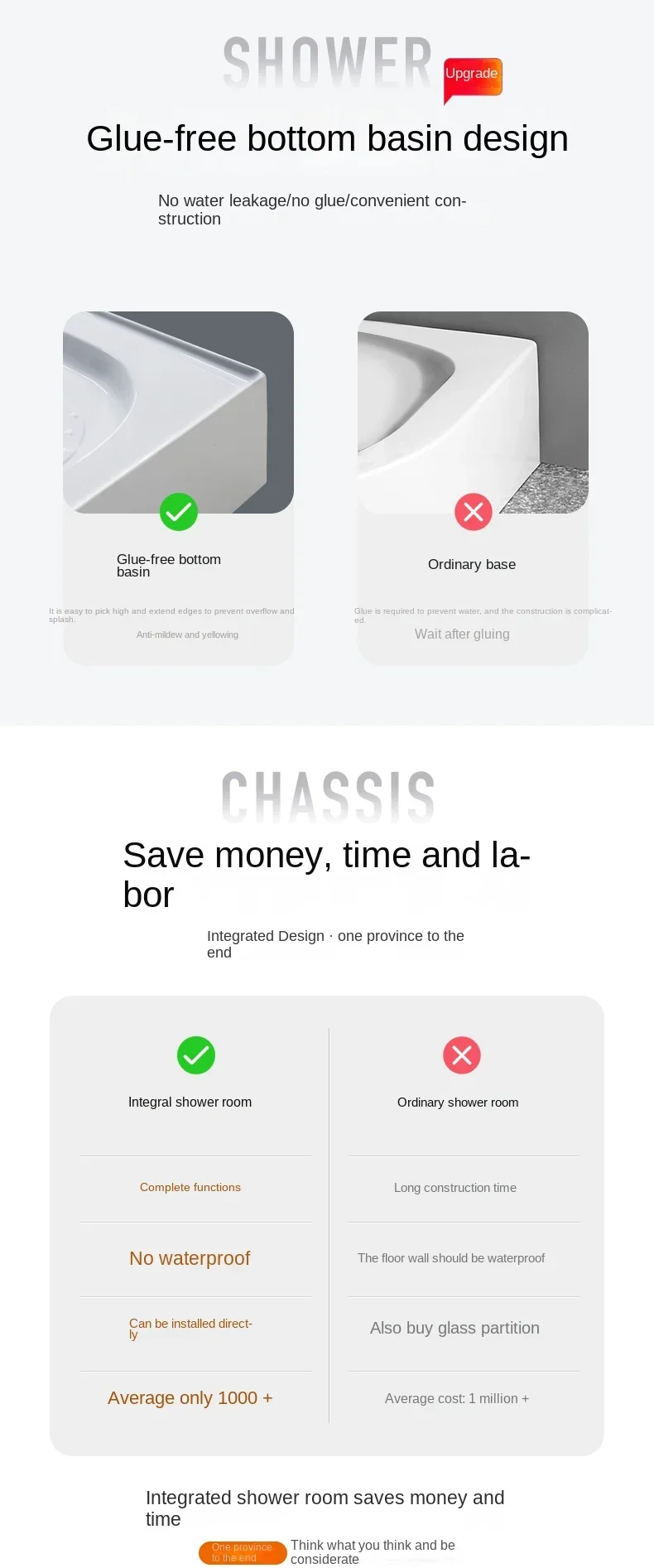 حمام متكامل متنقل RV دش سمّاعات بلوتوث، راديو، مروحة تهوية، مدلك