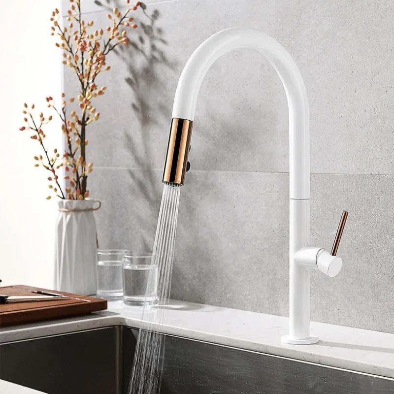 DoLife Store Multifunctional Pull-out Kitchen Faucet All Copper Sink Dishwasher Black Rotatable Retractable White Smart Sensor