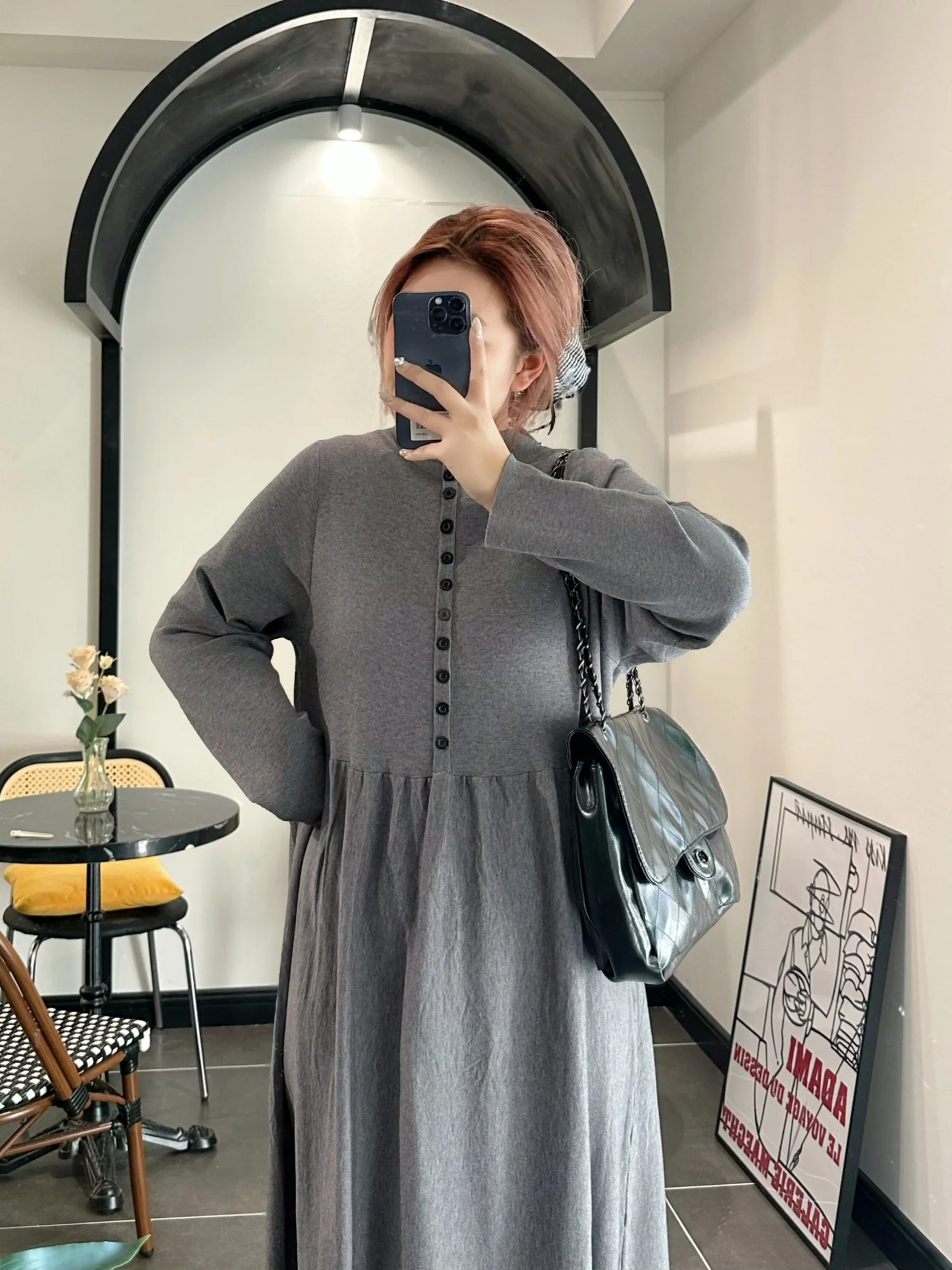 

plus Size Knitted Dr Faionable Winter New Korean Sle Slimming Long Sve round Ne A-Line Dr for plus Size Women