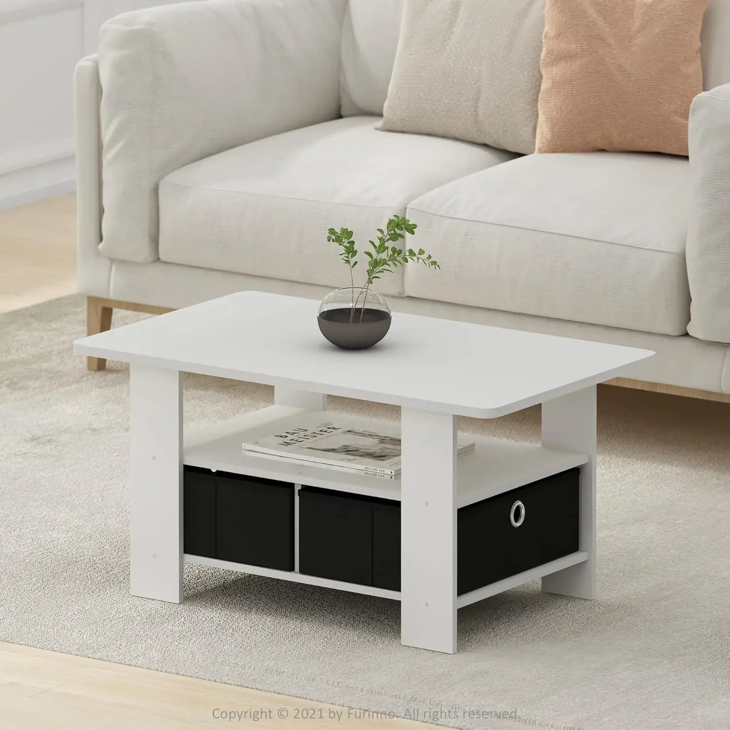 Mesa de centro, 18,9 (P) x 31,5 (L) x 15,6 (A) polegadas, Branco/Preto