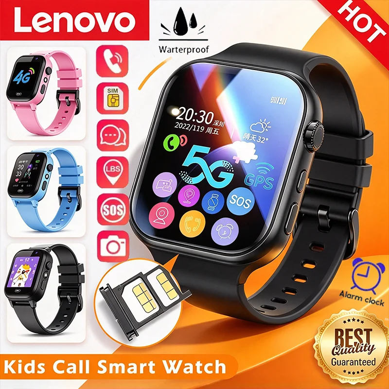 Lenovo 5G Child Waterproof Smart Camera Watch GPS Location 8K Video Call Sim Card SOS Upgrade 2027 Watch ForBoyGirl Add Earphone