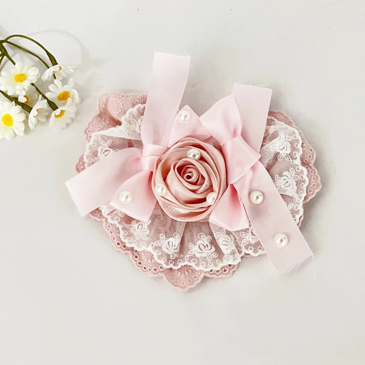 Opaska do włosów z kokardą w kształcie serca z spinkami do włosów dziewczyny Lolita koronkowa marszczona opaska na głowę słodka gwiazda haft Anime pokojówka Cosplay nakrycie głowy