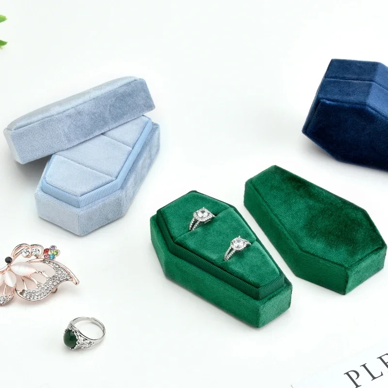 Y2k Gothic Velvet Coffin Ring Necklace Earnail Organizer Gift Box Trendy Creative 2000s Jewelry Accessory Storage Display Case