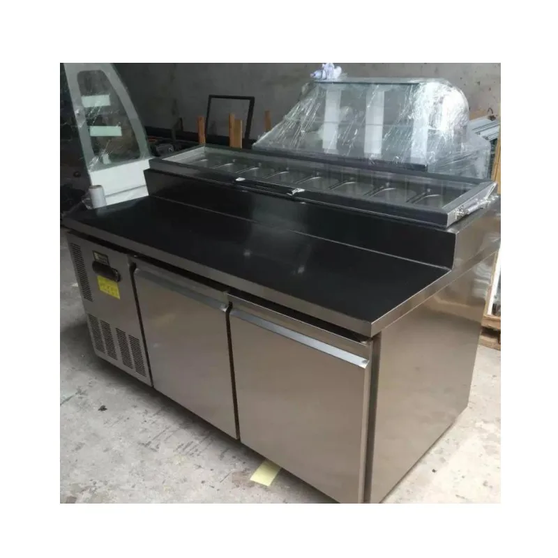 Trends Restaurant Worktop Salad Bar Moving Cart Refrigerator Stainless Steel Counter Top School Salad Bar Refrigerator