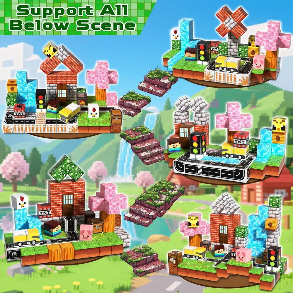 80 Uds 0,8 bloques de construcción magnéticos-juguetes educativos STEM, tema del bosque, ideales para niños mayores de 3 años