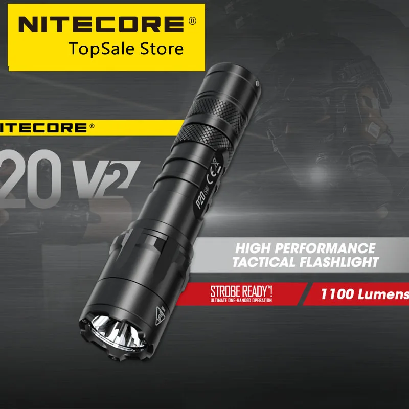 NITECORE P20 V2 Strong Light 1100 LMs Instantaneous Flash LED Portable Flashlight Search Torch Lamp +3500mAh Battery+ NTR10 Ring