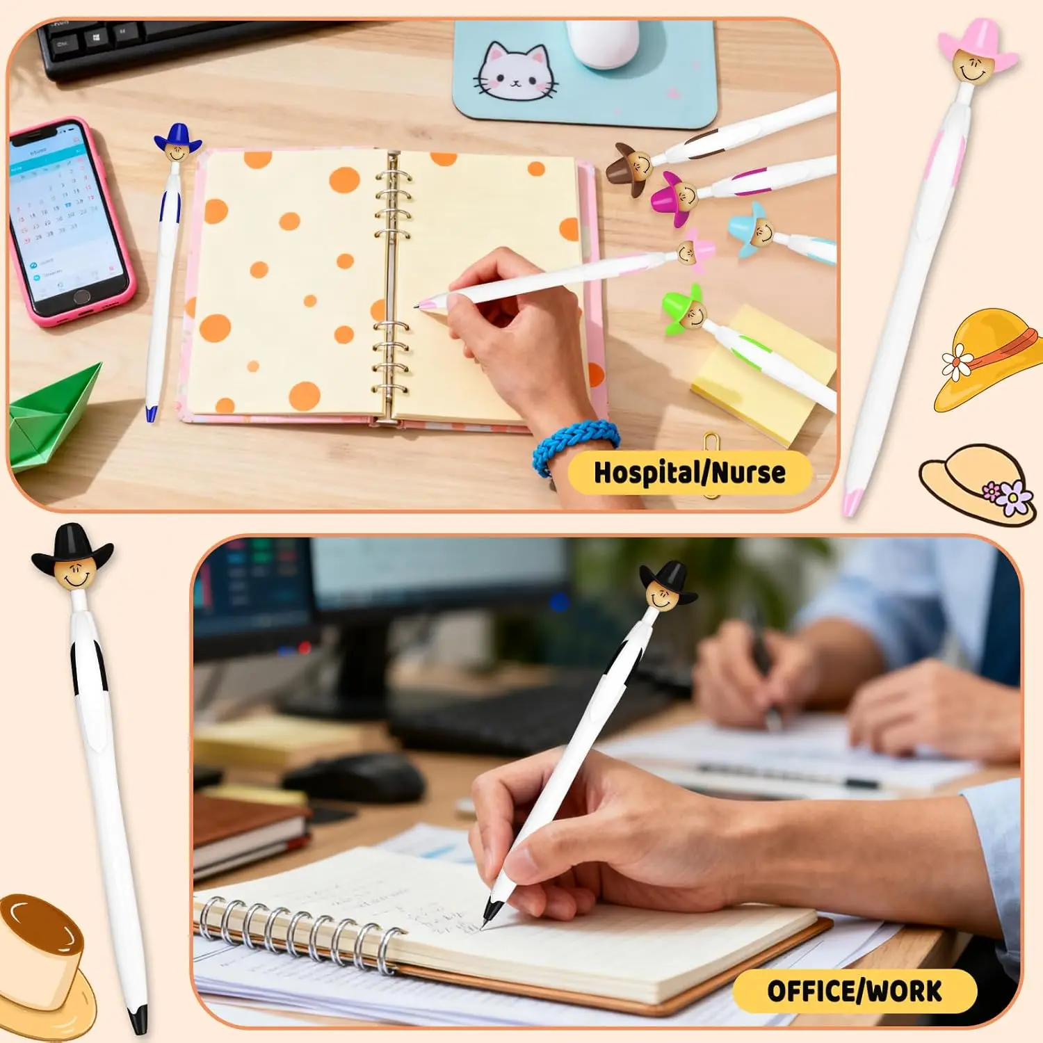 10 قطعة أقلام رعاة البقر مضحك الجدة قبعة رعاة البقر القلم السائبة قابل للسحب أقلام حبر جاف متعددة الوظائف الكرتون انقر توقيع القلم