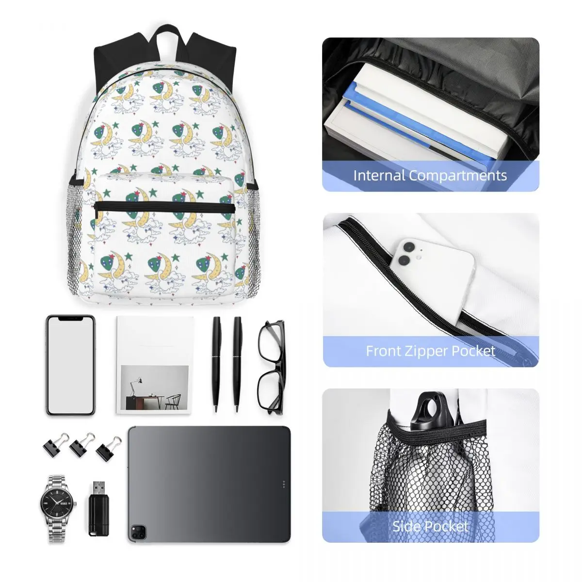 حقيبة ظهر The Cat Is The Alien Student حقيبة مدرسية للمشي لمسافات طويلة والسفر Daypack للأولاد والبنات حقيبة كتب عصرية حقائب كتف